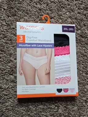 Warners 3 Pack Microfiber with Lace Hipsters 2XL 20 Plus Size Underwear Panties